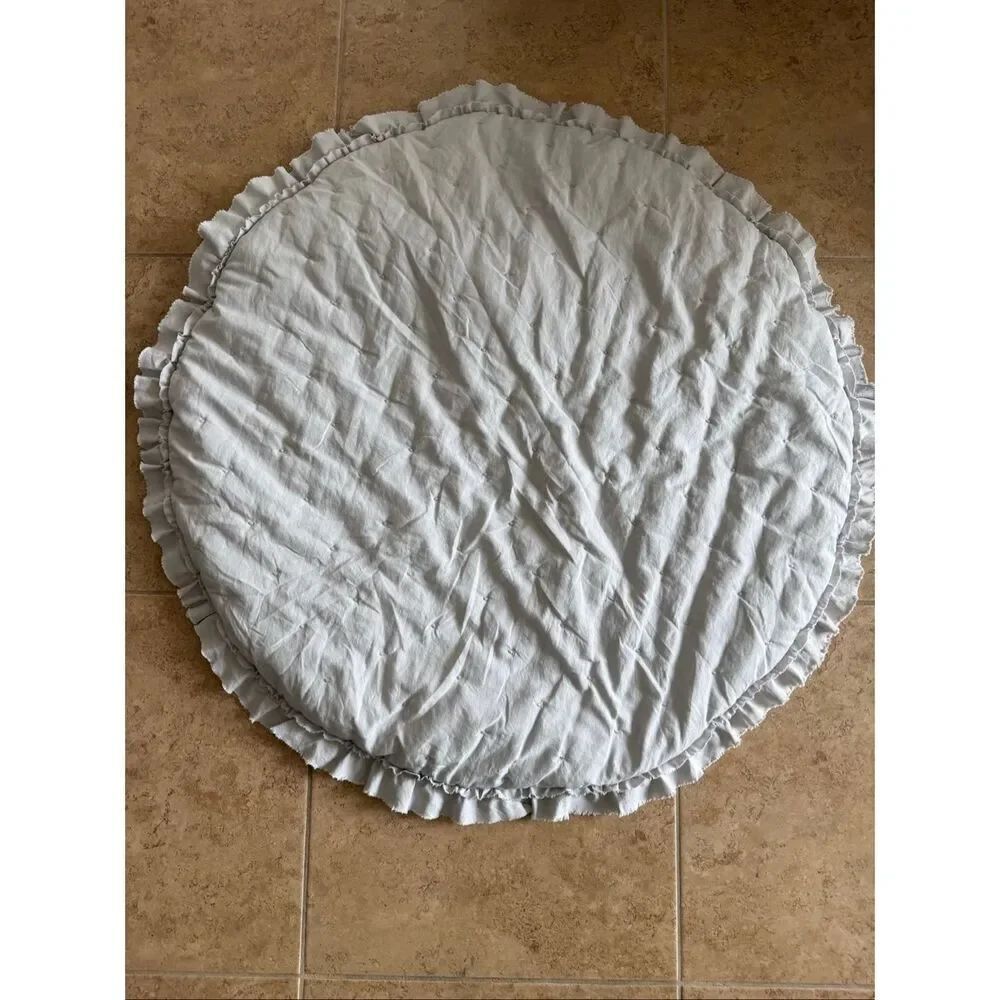 Round Ruffle Baby Play Mat, 33" Diameter, Soft Neutral Colors, Nursery Decor